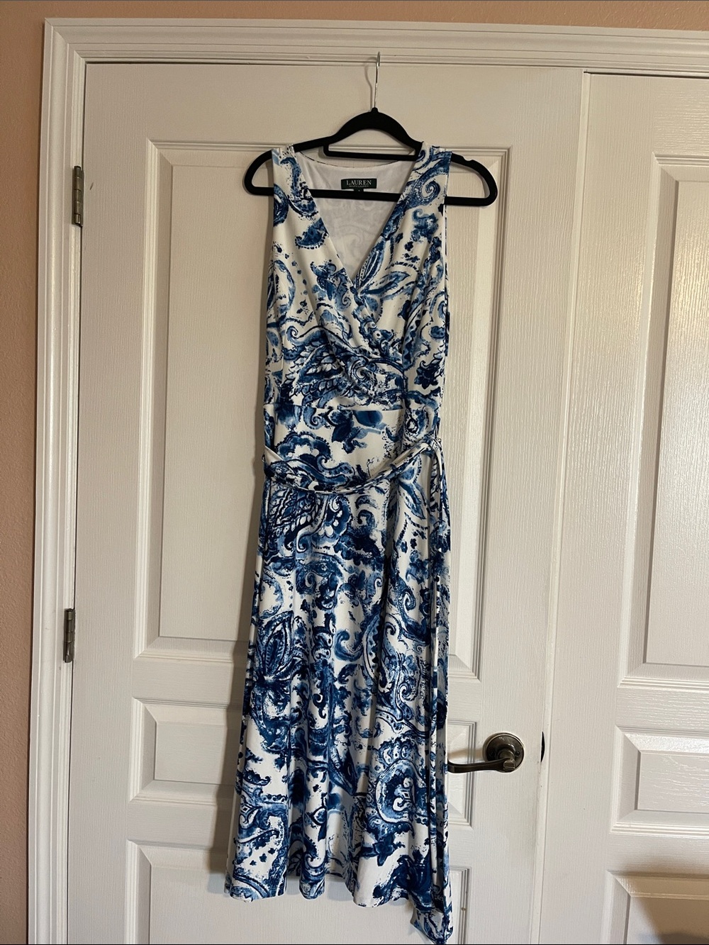 Worn once Lauren Ralph Lauren White and Blue Paisley Dress